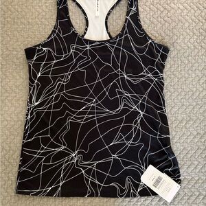 Fabletics Black Tank Top with White Abstract Line Print